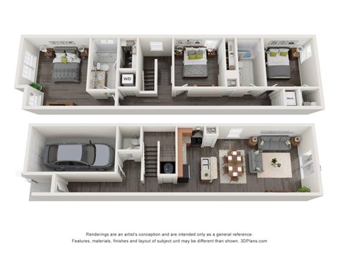 Floor plan for 3 beds, 2.5 baths, 1509 sqft